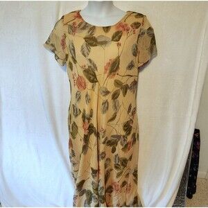 Vintage Casual Corner Women's Sz 16 Beige Floral Maxi Dress Flutter Sleeve